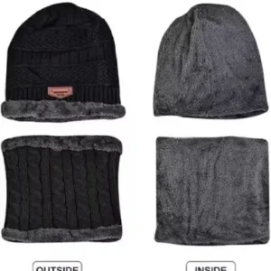 Woolen Beanie/Skull Cap & Neck Warmer Combo – Winter Wear Set ( black, OS )