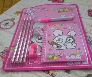 Kids’ Stationery Kit: Wooden Pencils, Sharpener, Eraser, Diary (8 Pc Set) ( default, Standard ).
