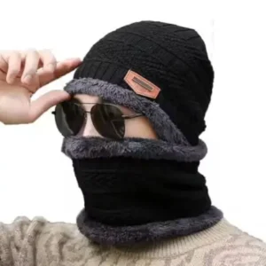 Woolen Beanie/Skull Cap & Neck Warmer Combo – Winter Wear Set ( black, OS )